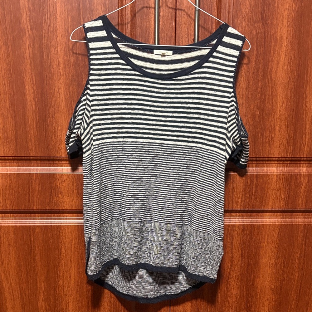 Maurices Navy and White Striped Cold-Shoulder Tee